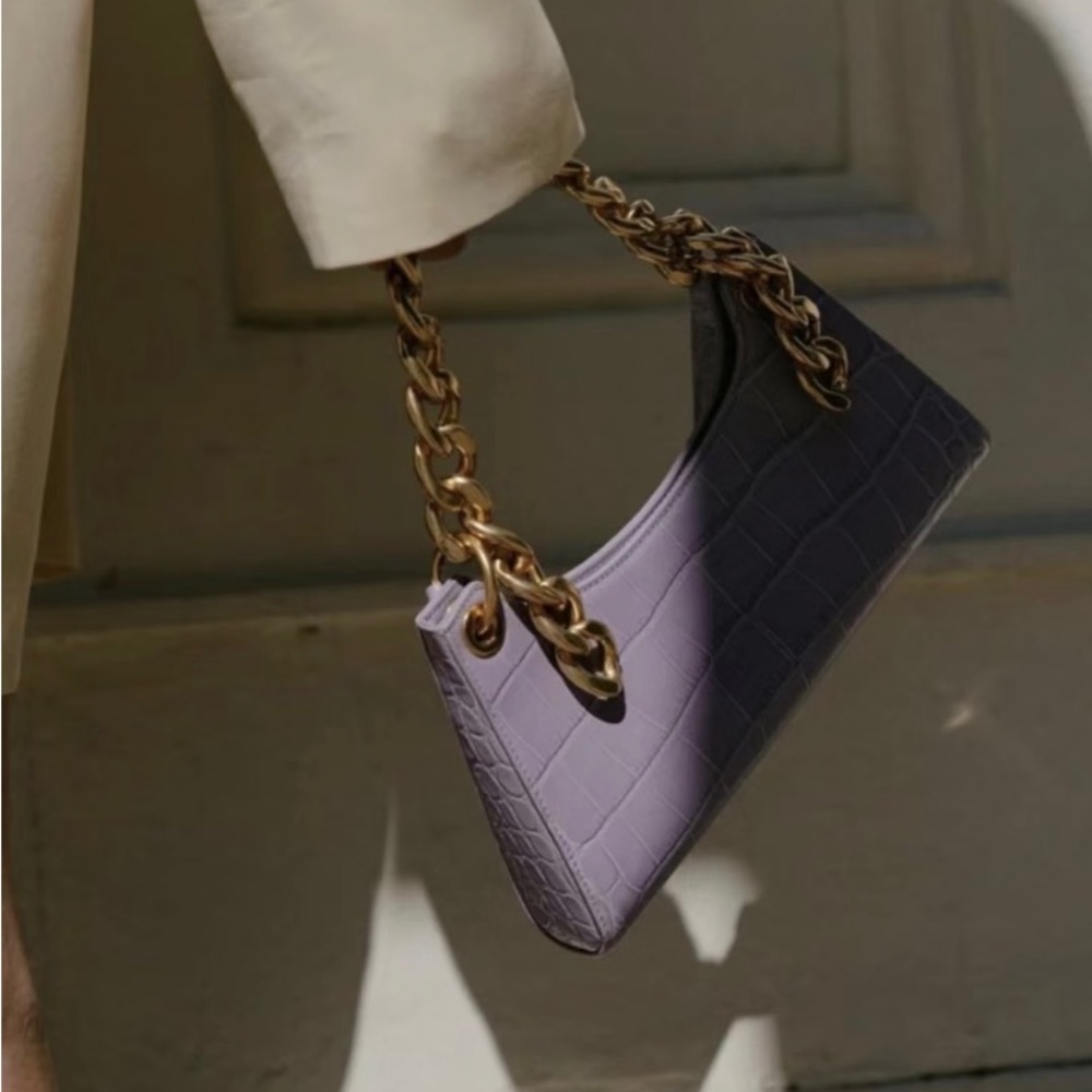 Apede Mod Purple Croc Froggy Bag with Gold Chain